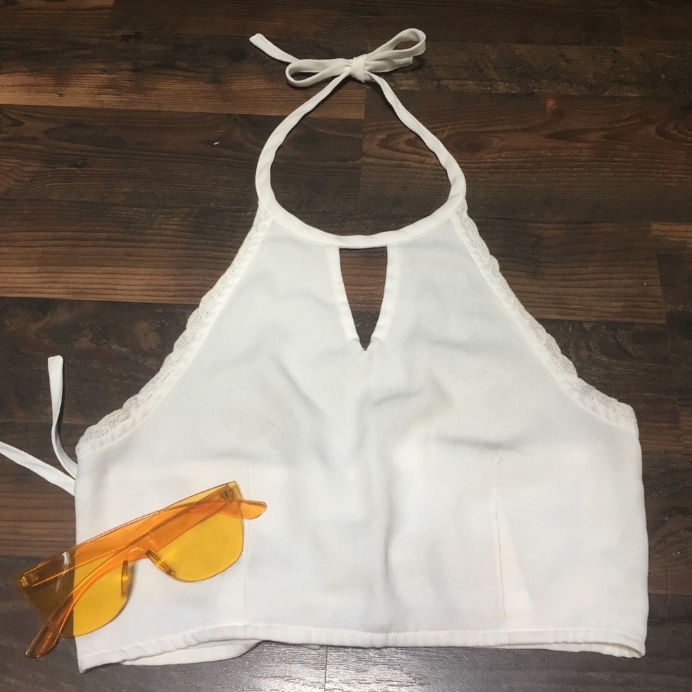 White crop halter top